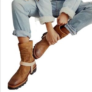 New We The Free x Free People Reya Harness 38.5 | 8.5 Tan Brown Distressed Suede